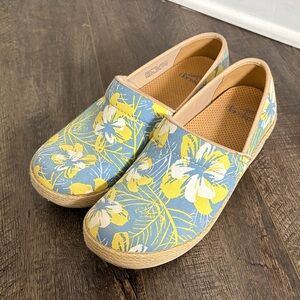 Dansko Blue and Yellow Floral Slip-Ons